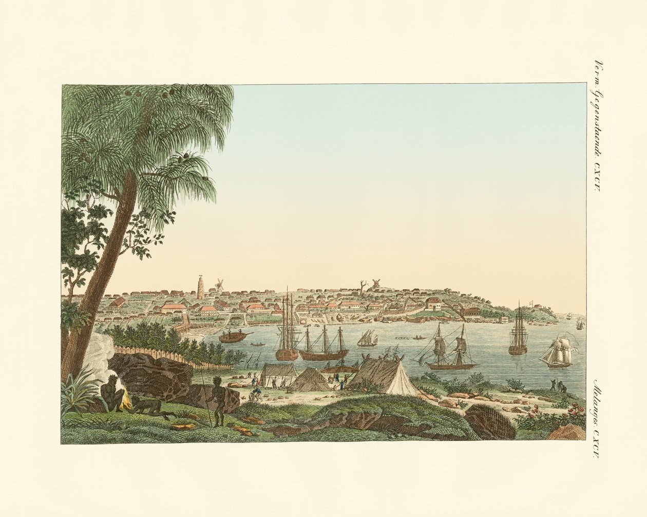 Näkymät Sydneyn kaupunkiin (värillinen kaiverrus) tekijältä German School