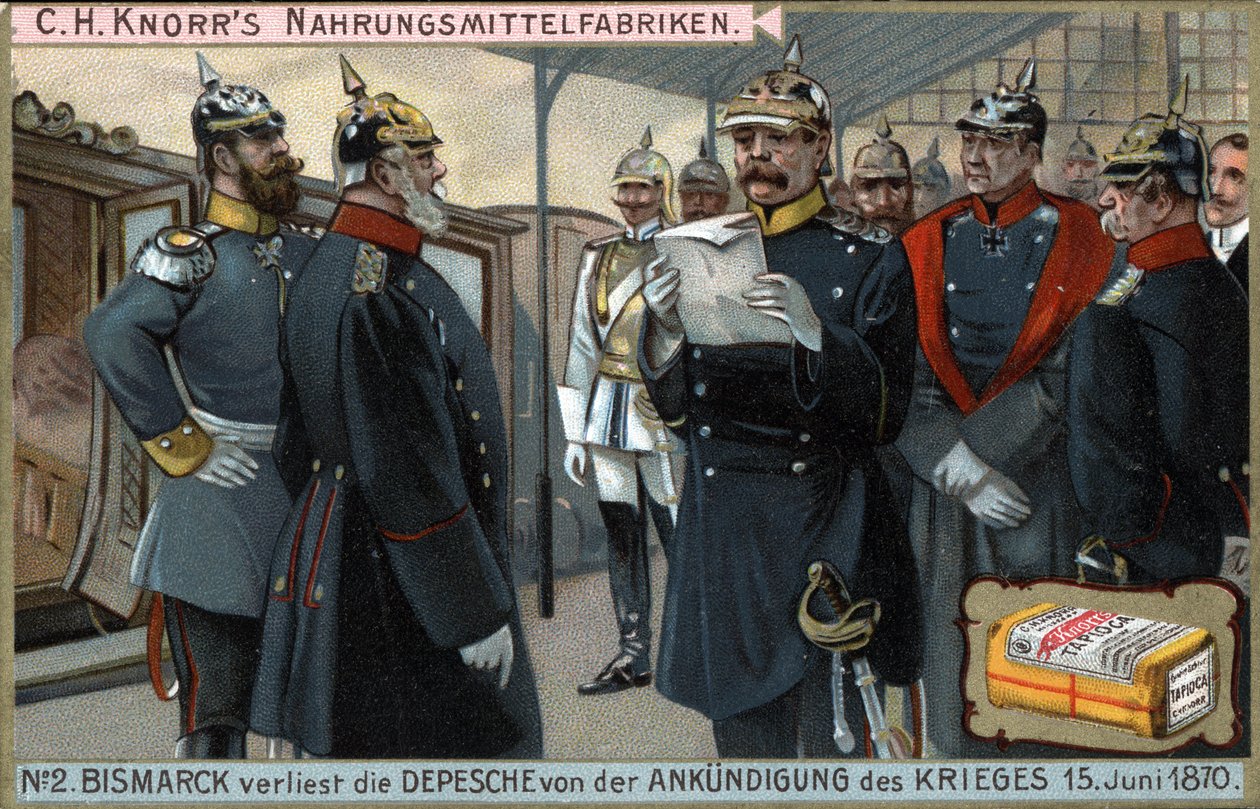 Sota 1870. Preussin kenraali Otto von Bismarck (1815-1898) luki sodanjulistuksen 15. kesäkuuta tekijältä German School