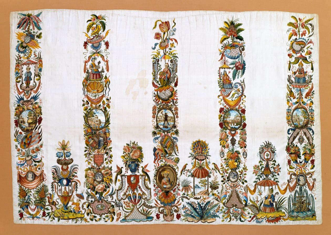 Naisten esiliina, n. 1760 (silkki metallilangoilla) tekijältä German School