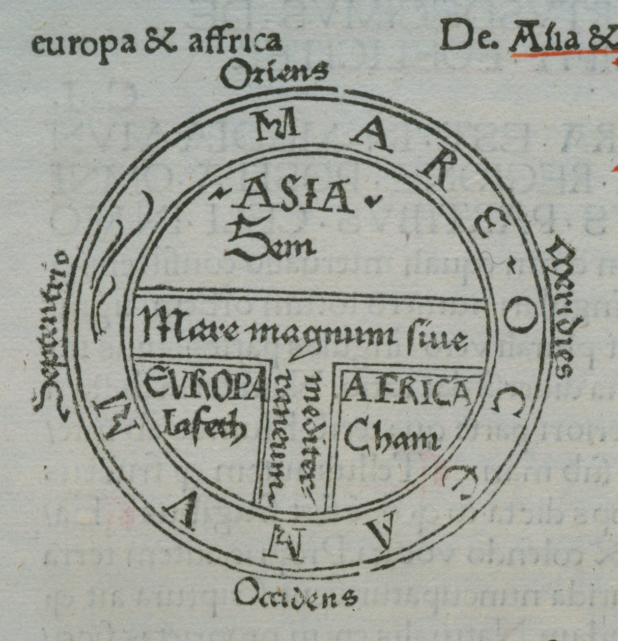 f.177v T-in-O kartta, kohopainopaikannimiä, Isidore of Sevilla, Liber Etimologiarvm tekijältä German School