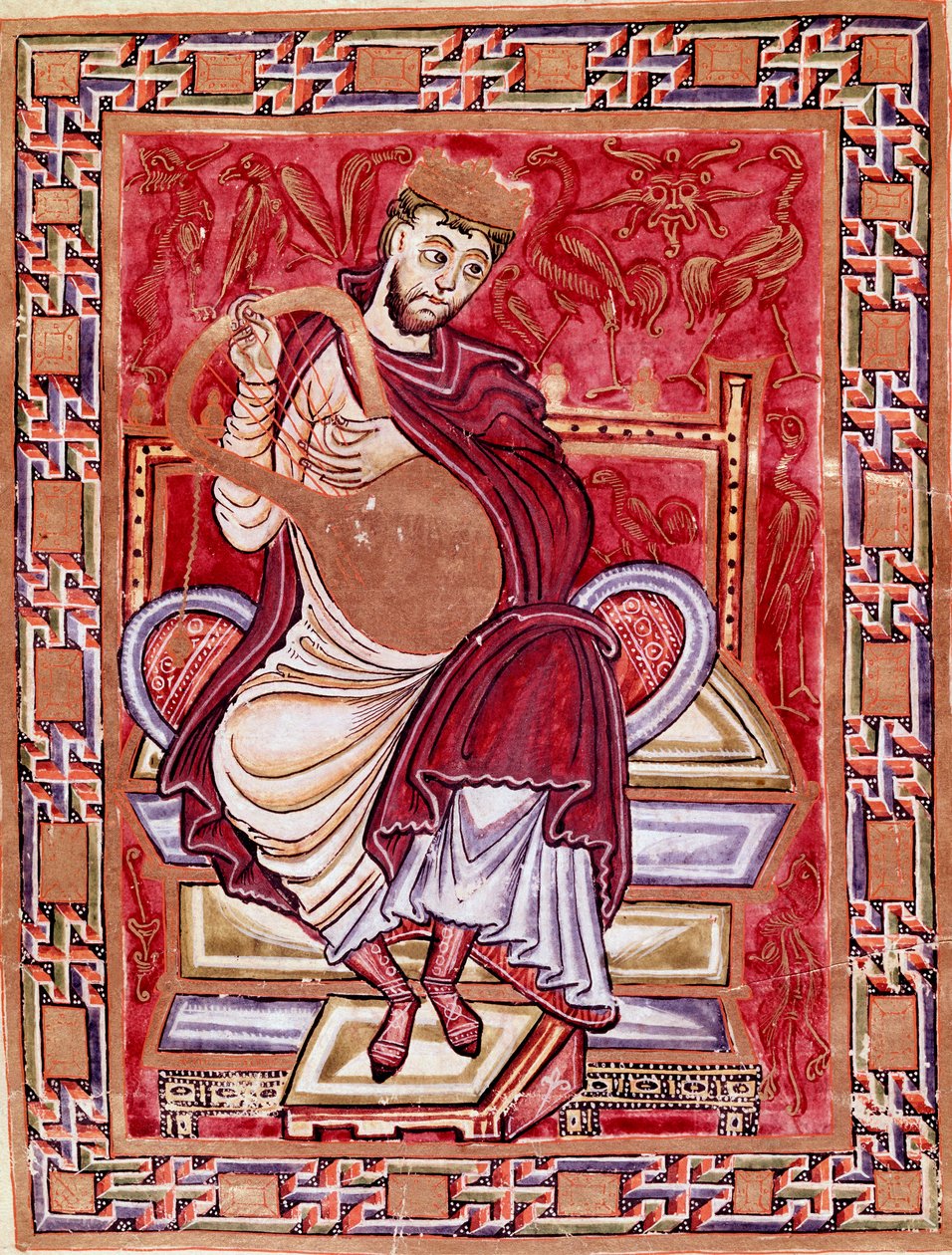 Reichenaun koulun esitys kuningas Daavidista soittamassa lyyraa Miniature du codex d
