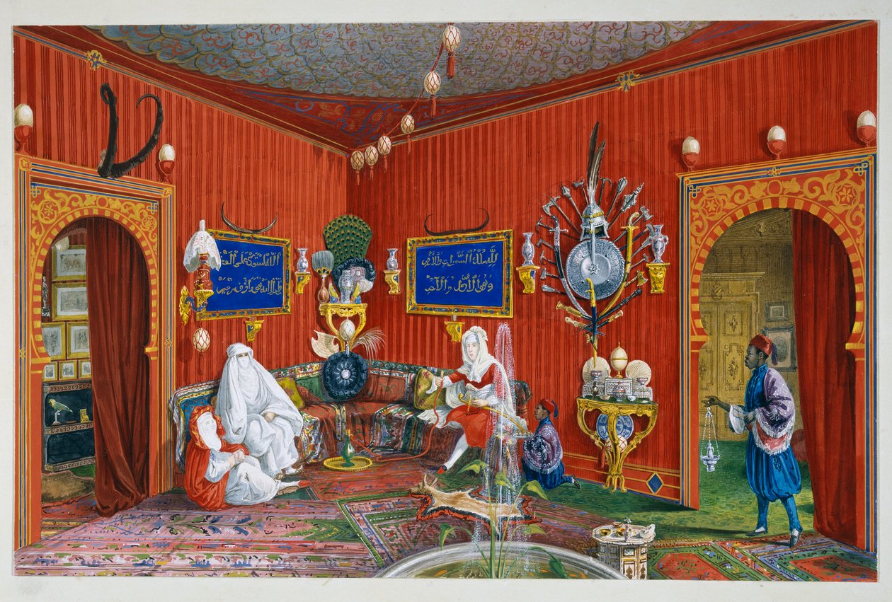 Itämainen huone Villa Lazarovichissa, Maximilian of Habsburgin (1832-1867) asuinpaikka Triestessä, tempera Germano Prosdocimi tekijältä Germano Prosdocimi