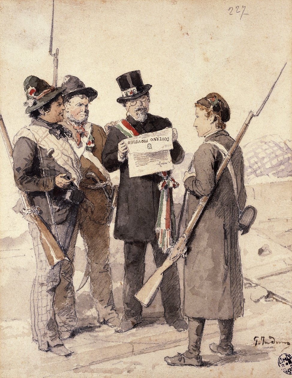 Five Days of Milan, Gerolamo Induno (1827-1890), akvarelli tekijältä Gerolamo Induno