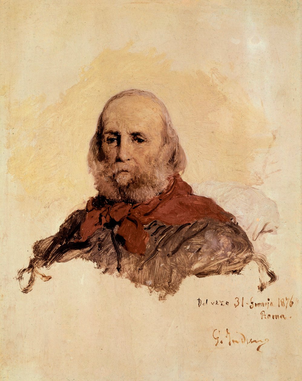 Italian Unite: muotokuva Giuseppe Garibaldista (1807-1882), italialainen patriootti. Gerolamo (Girolamo) Induno (1825-1890) teos tekijältä Gerolamo Induno