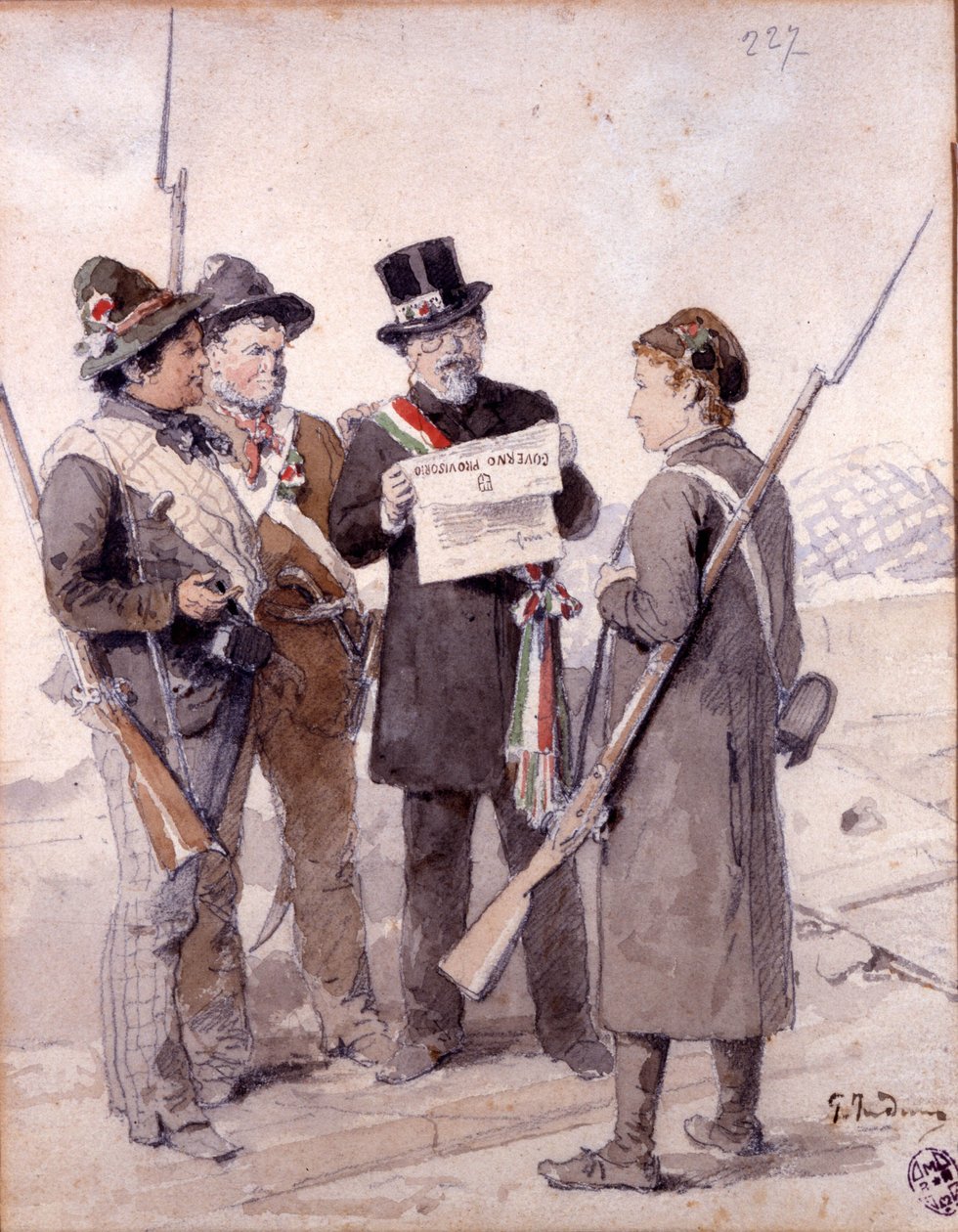 Risorgimento: Milanon viisi päivää (Cinque giornate di Milano) (18.-22. maaliskuuta 1848): tämä on yksi ensimmäisistä jaksoista vuoden 1848 vallankumouksista (osa Italian ensimmäistä itsenäisyyssotaa), jossa milanolaiset nousivat väestö kapinallista vastaa tekijältä Gerolamo Induno