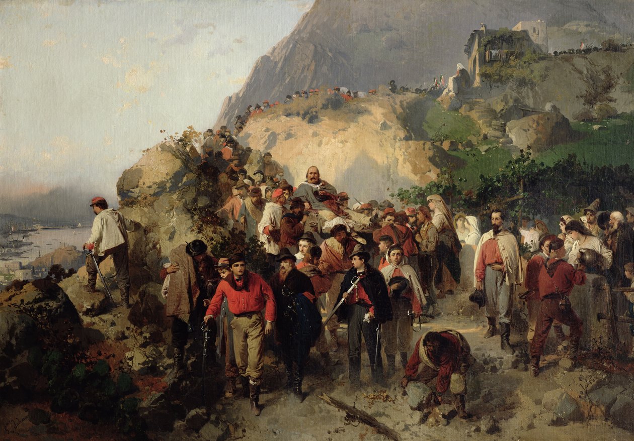 Loukkaantunut Garibaldi (1807-82) Aspromonten vuoristossa (öljy kankaalle) tekijältä Gerolamo Induno
