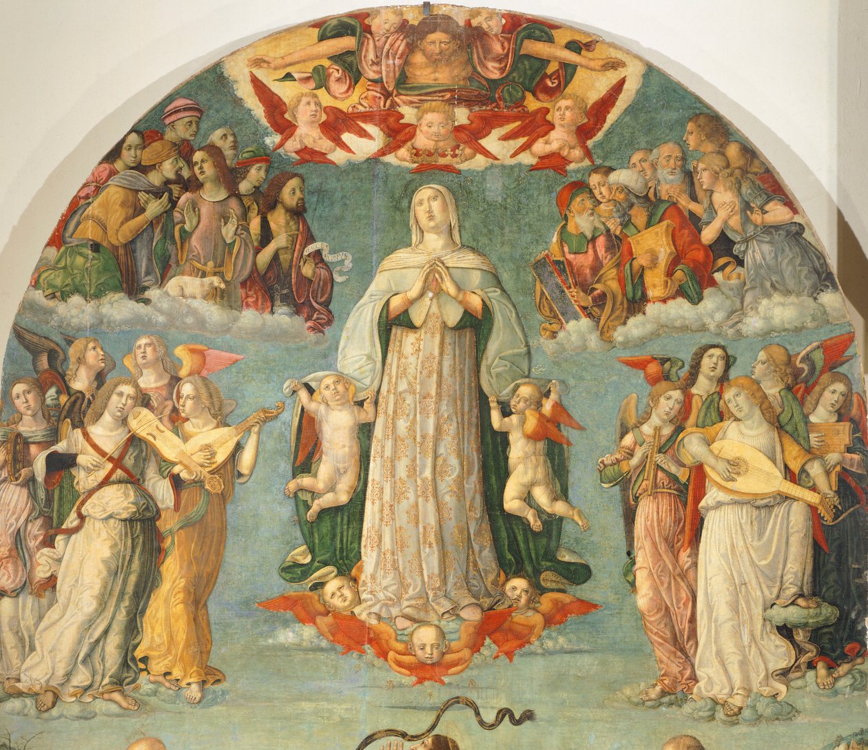 Yksityiskohta Girolamo di Benvenuton (1470-1524) teoksesta Assumption of Virgin tekijältä Gerolamo di Benvenuto