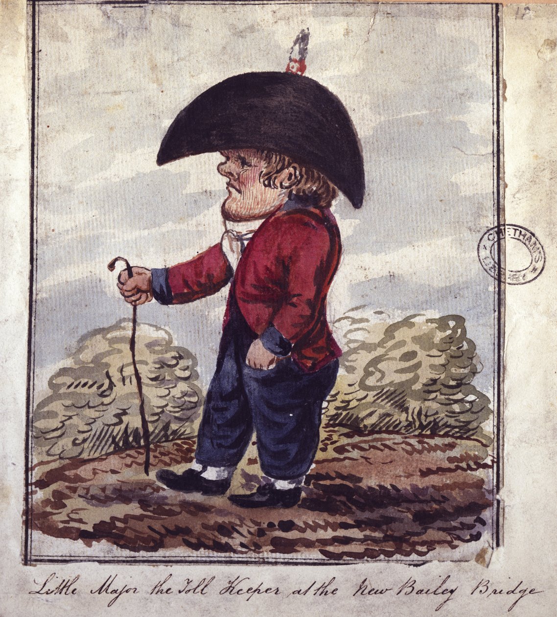 Pikku Major, New Bailey Bridgen tullinvartija, 1800-luvun ensimmäinen neljännes (kynä ja muste ja wc paperilla) tekijältä Gerrard