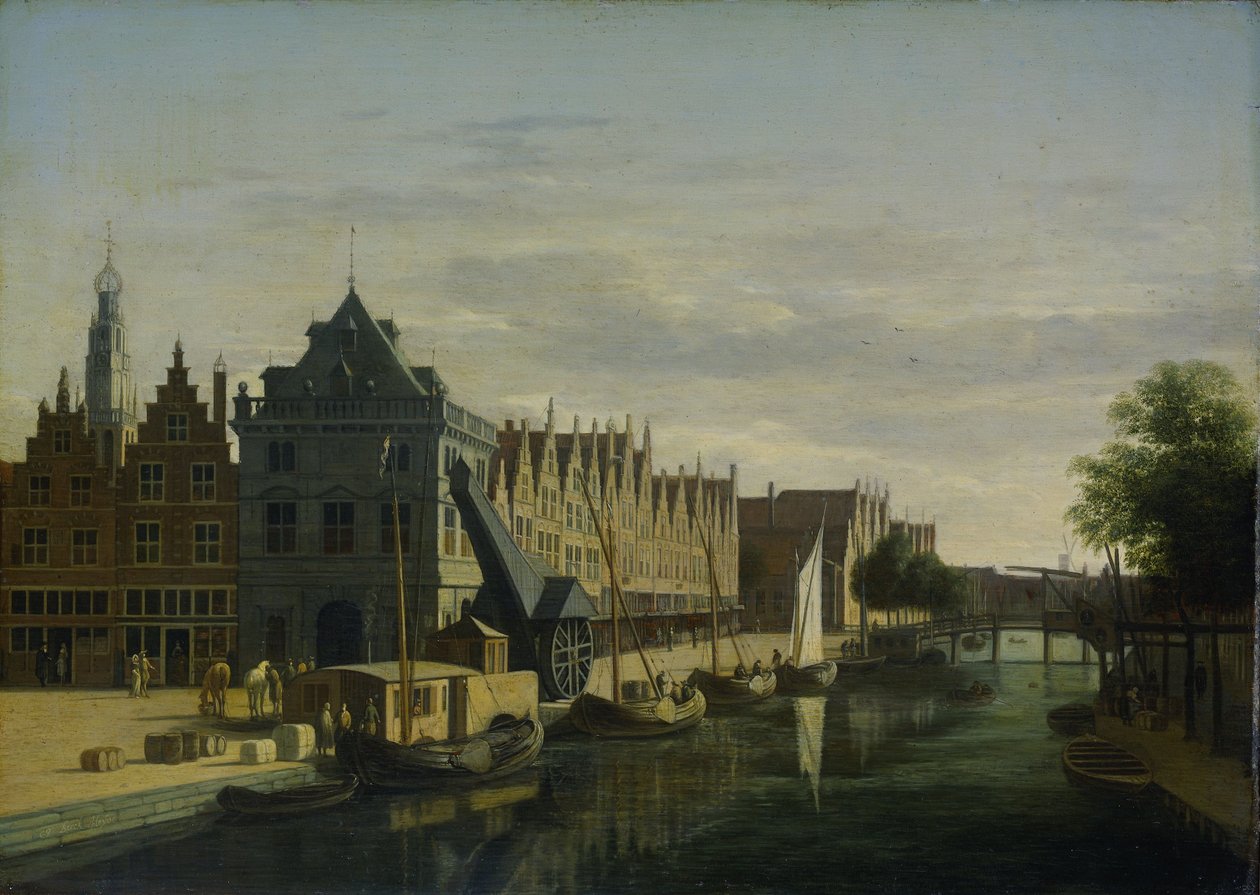 De Waag (vaakatalo) ja Crane on Spaarne, Haarlem tekijältä Gerrit Adriaensz Berckheyde