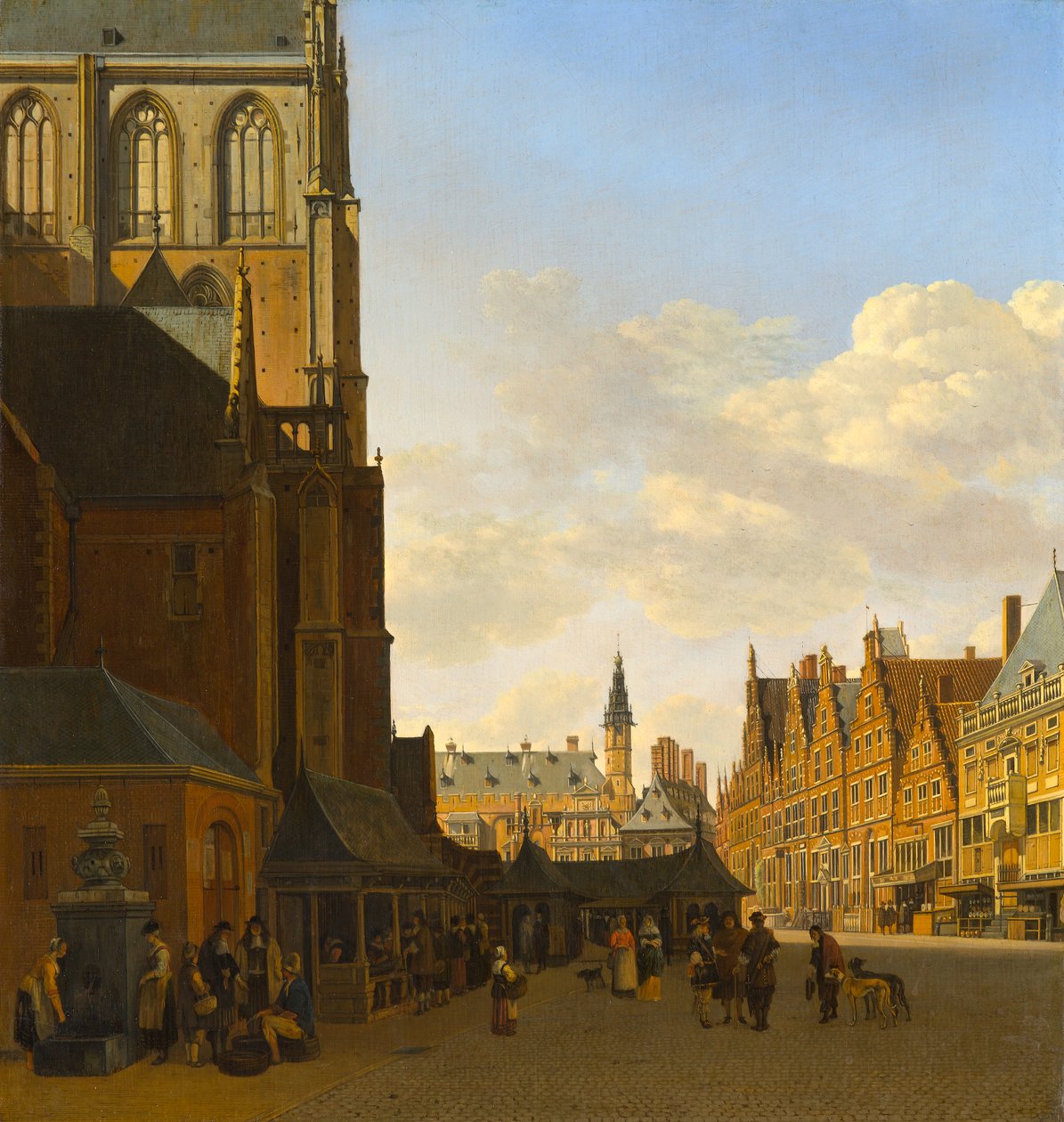 Kalamarkkinat ja hän Grote Kerk Haarlemissa, n. 1675-1680 tekijältä Gerrit Adriaensz Berckheyde
