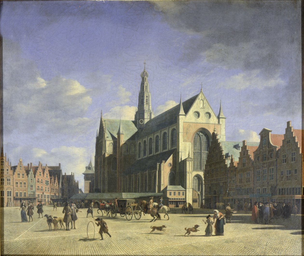 Groote Markt (suuret markkinat) Haarlem tekijältä Gerrit Adriaensz Berckheyde