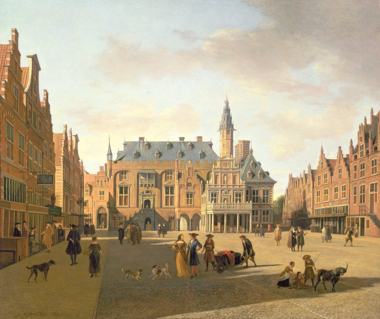 Markkinapaikka Raadhuisin kanssa, Haarlem, 1600-luku tekijältä Gerrit Adriaensz Berckheyde