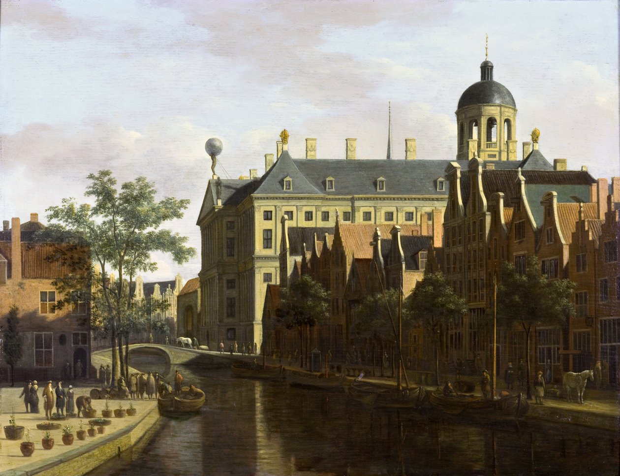 Amsterdam, Nieuwezijds Voorburgwal lähellä Bloemmarktia. tekijältä Gerrit Adriaenszoon Berckheyde