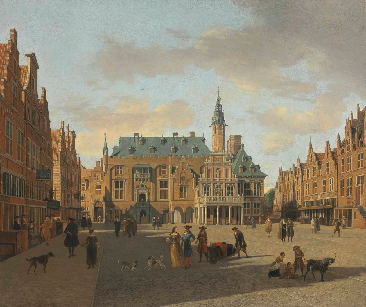 Grote Markt ja kaupungintalo, Haarlem, idästä katsottuna tekijältä Gerrit Adriaenszoon Berckheyde