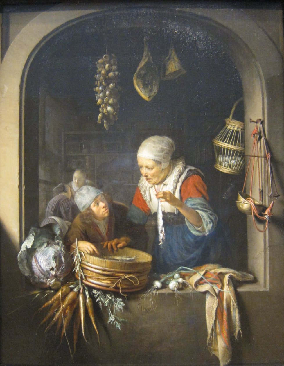 Silakan myyjä ja poika tekijältä Gerrit Dou