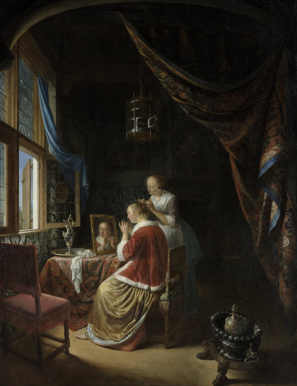 Nuori nainen vessassaan tekijältä Gerrit Dou