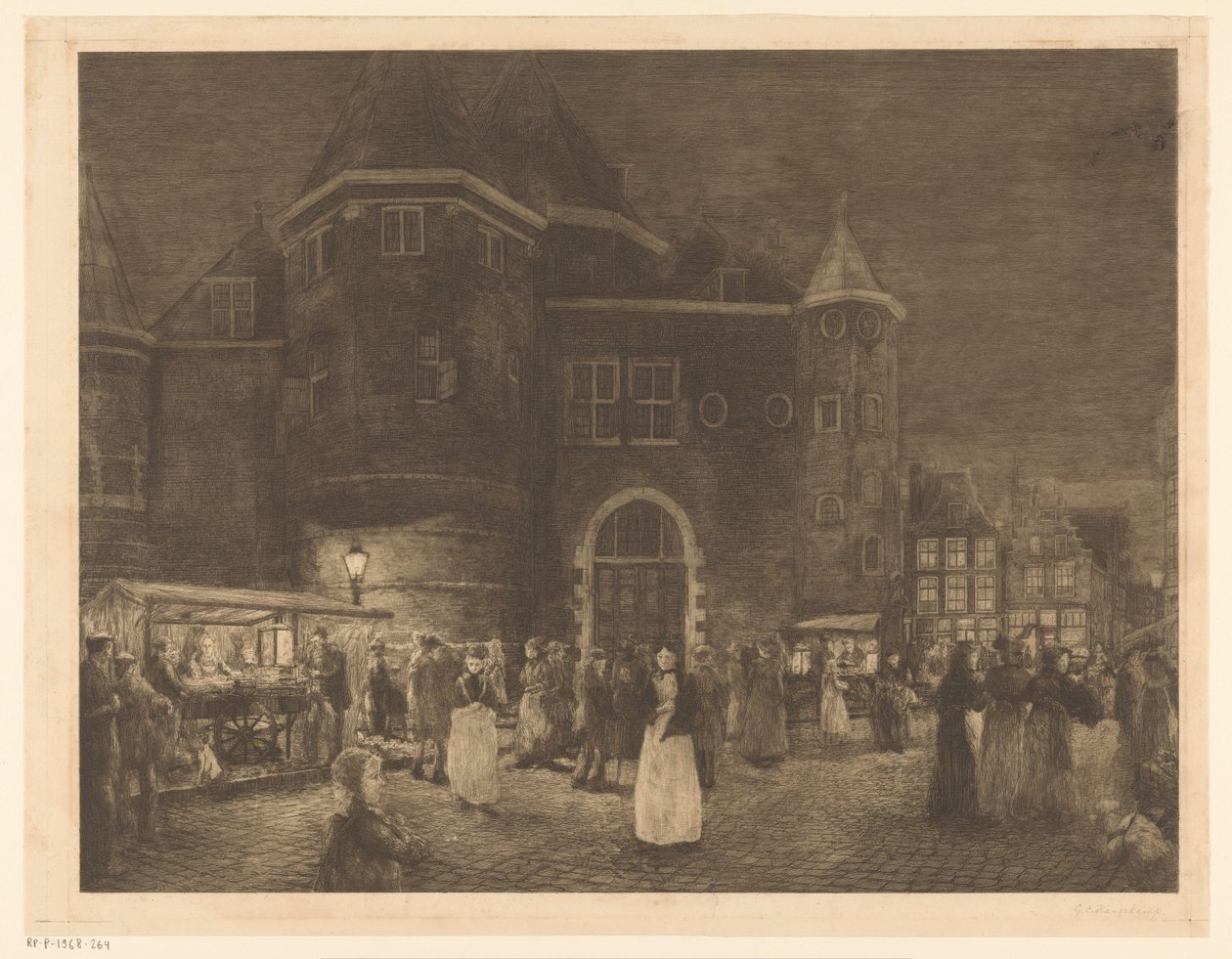 Tori Waagissa Amsterdamin Nieuwmarktilla yöllä tekijältä Gerrit Haverkamp (signed by artist)