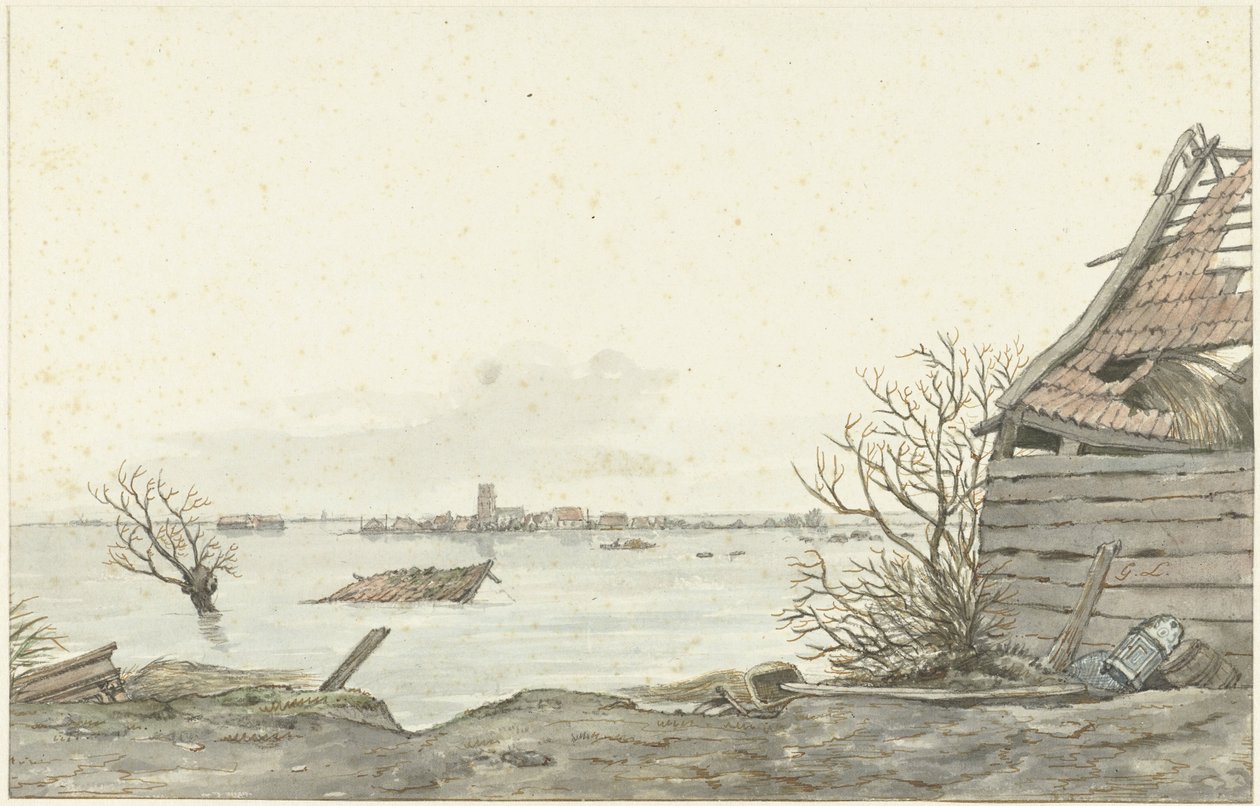 Näkymä tulvivasta Ransdorpista, helmikuu 1825 tekijältä Gerrit Lamberts