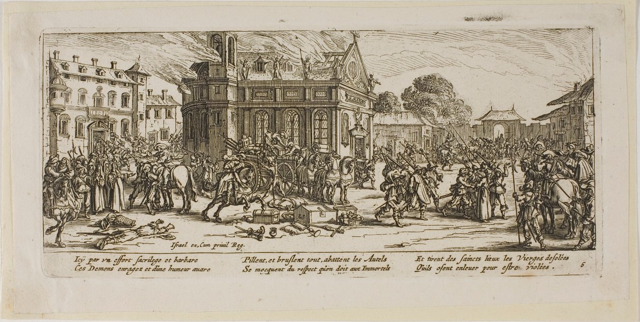 Luostarin tuhoaminen, kuudes levy teoksesta The Large Miseries of War (Sodan suuret kurjuudet) tekijältä Gerrit Lucasz van Schagen