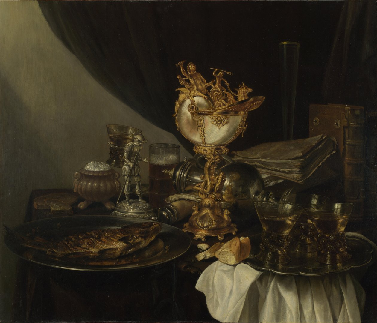 Asetelma Nautilus Cupin kanssa, c. 1645 tekijältä Gerrit Willemsz. Heda