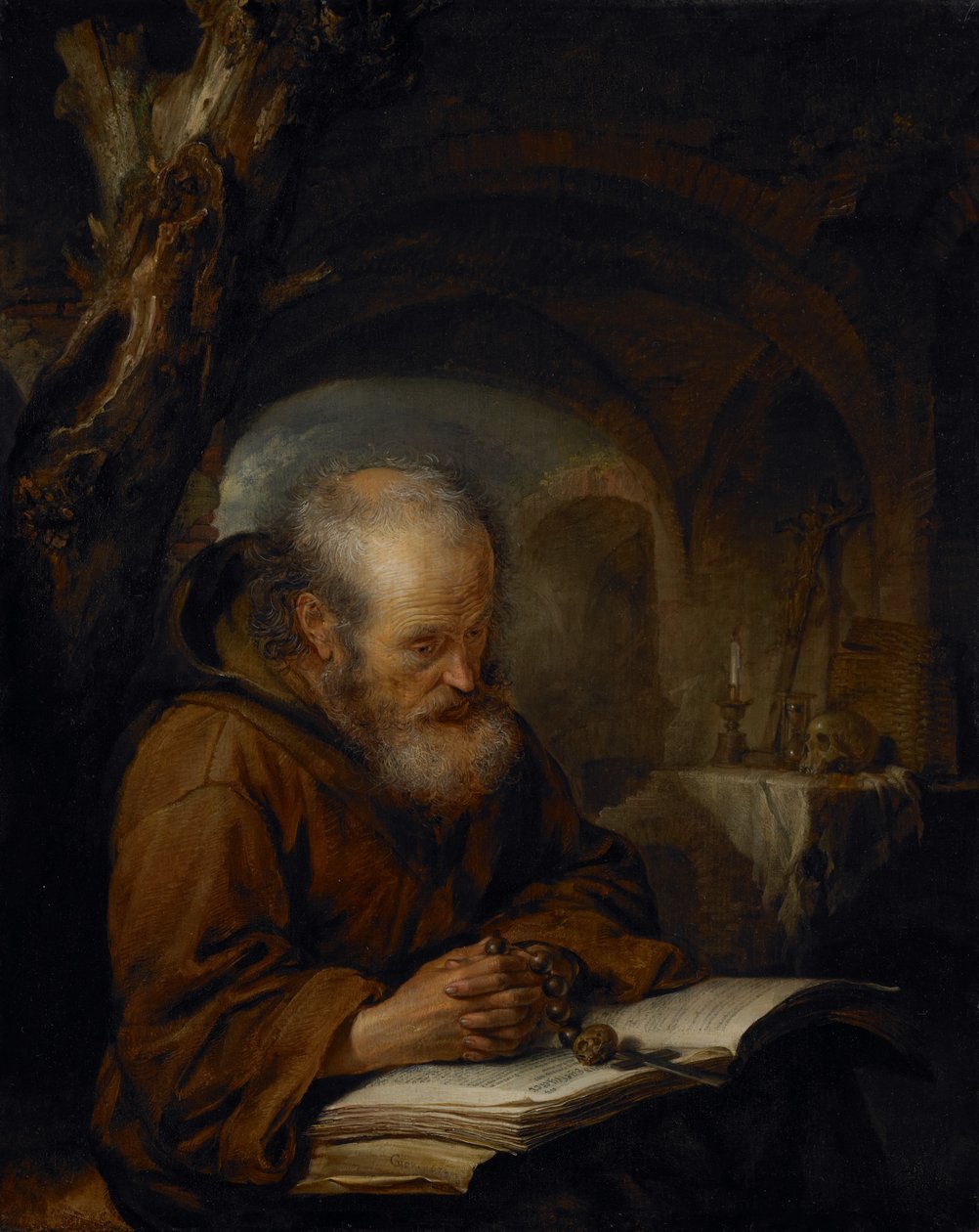 Erakko rukoilee, 1670 tekijältä Gerrit Dou