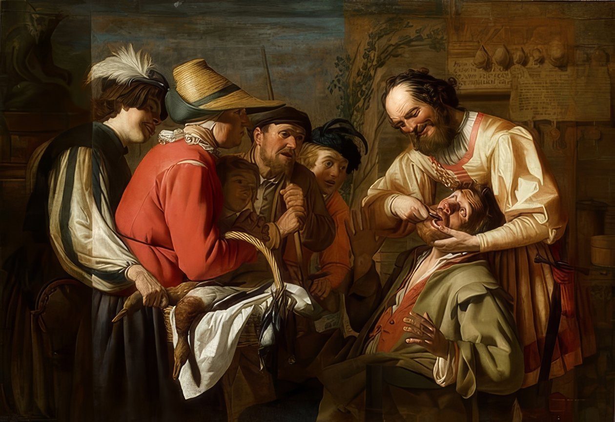 Hampaanpoistaja. 1628 (?) tekijältä Gerrit van Honthorst