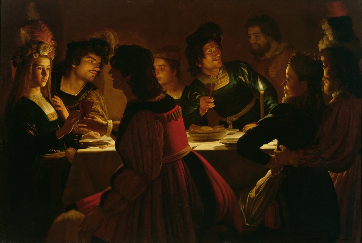 Juhlakohtaus nuoren avioparin kanssa, n. 1617 tekijältä Gerrit van Honthorst