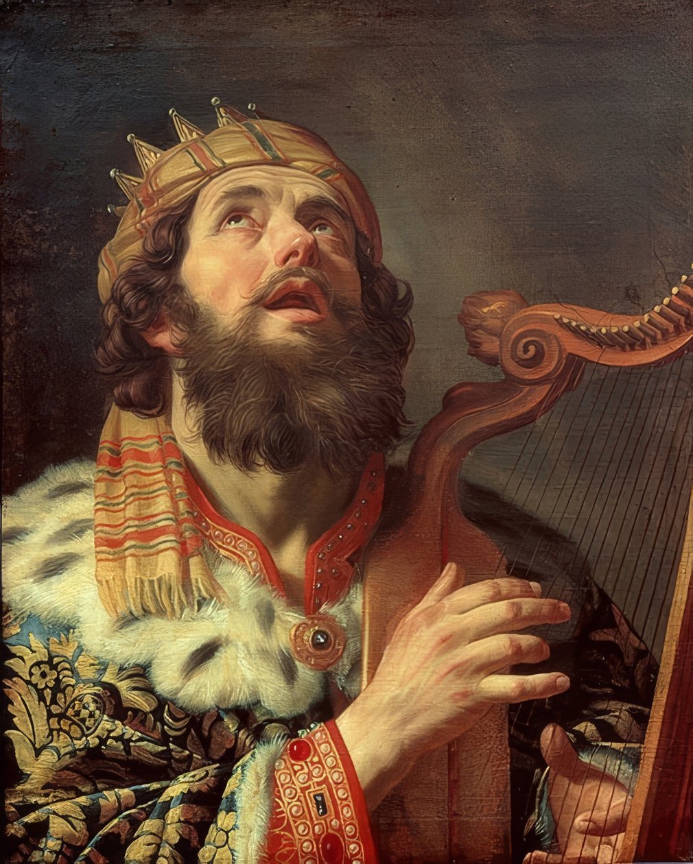 Kuningas Daavid soittaa harppua. 1622 tekijältä Gerrit van Honthorst