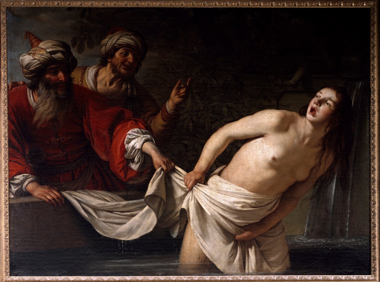 Suzanne kylpylässä Gherardo delle Nottin (Gerrit van Honthorst) maalaus (1590-1656) 1655 Su. 157x213 cm Rooma, Galleria Borghese tekijältä Gerrit van Honthorst