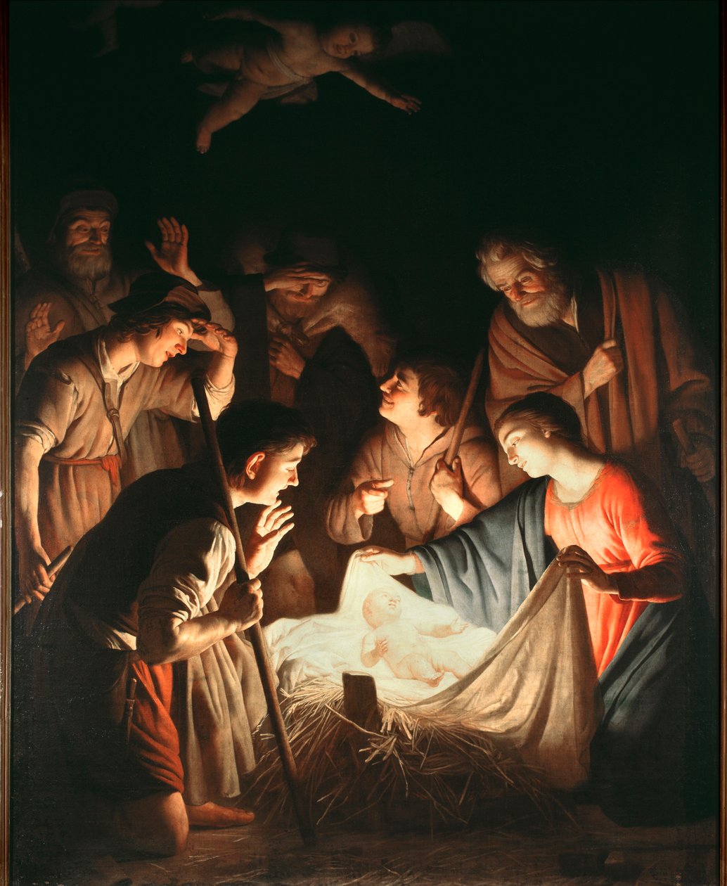 The Adoration of Shepherds - öljy kankaalle, n.1640 tekijältä Gerrit van Honthorst