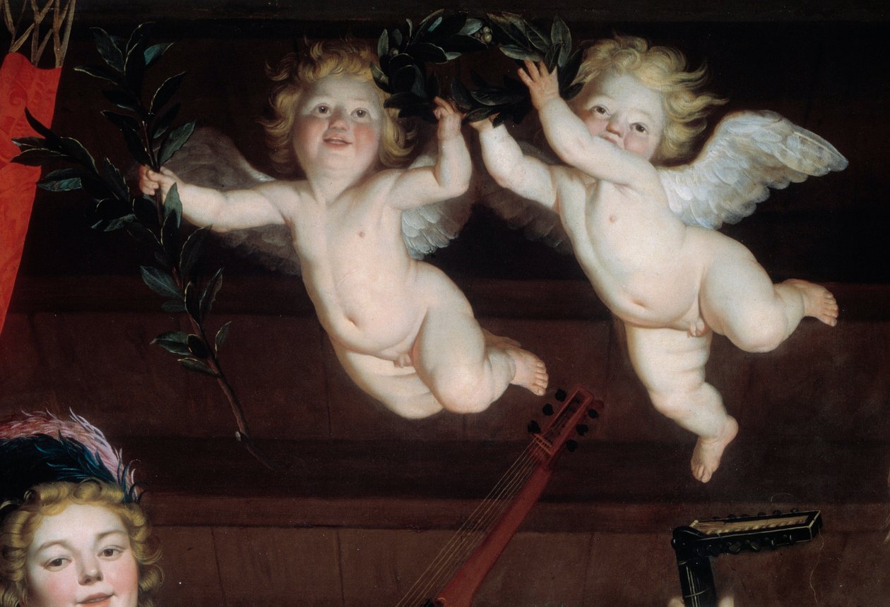 Angels Detail -konsertti. Gerrit Van Honthorstin (1590-1656) maalaus 1624 su. 1,68 x 1,78 m tekijältä Gerrit van Honthorst