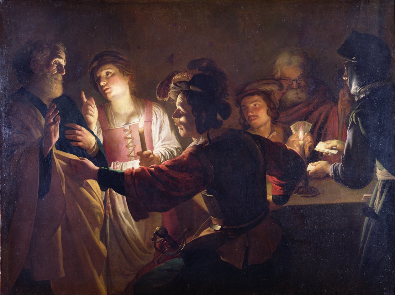 Pyhän Pietarin kieltäminen, noin 1620 tekijältä Gerrit van Honthorst