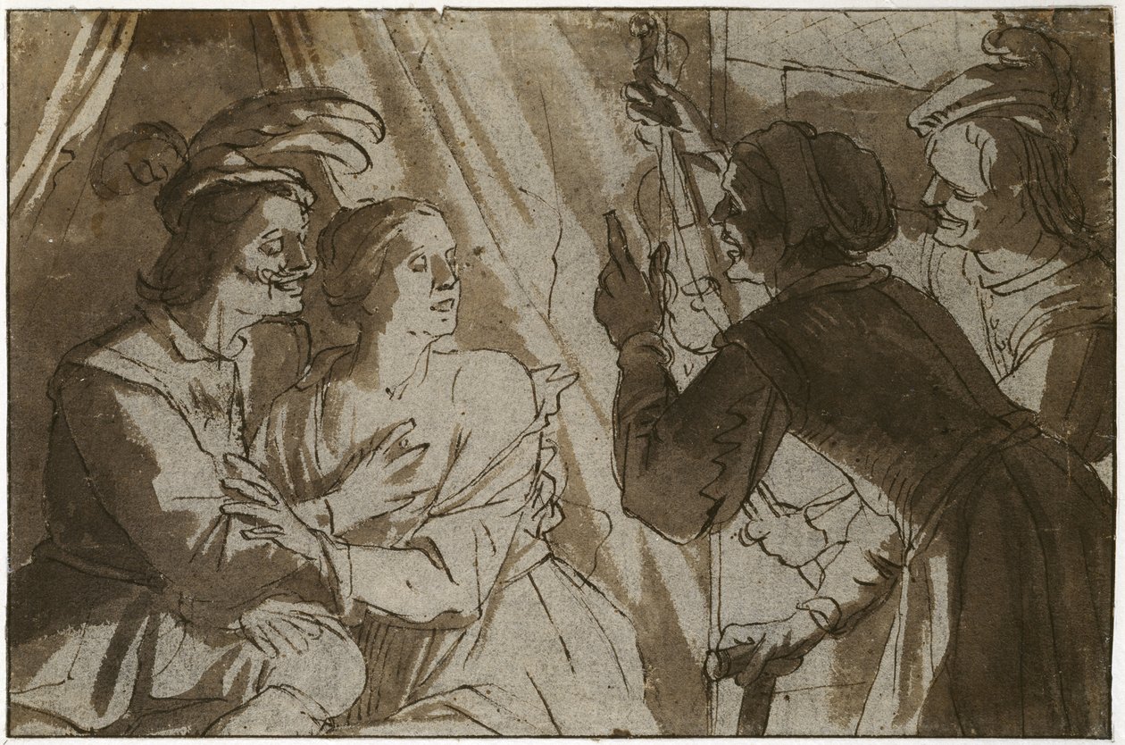 Tuhlaajapoika (kynä ja ruskea muste, pesu mustalla liidulla paperille) tekijältä Gerrit van Honthorst