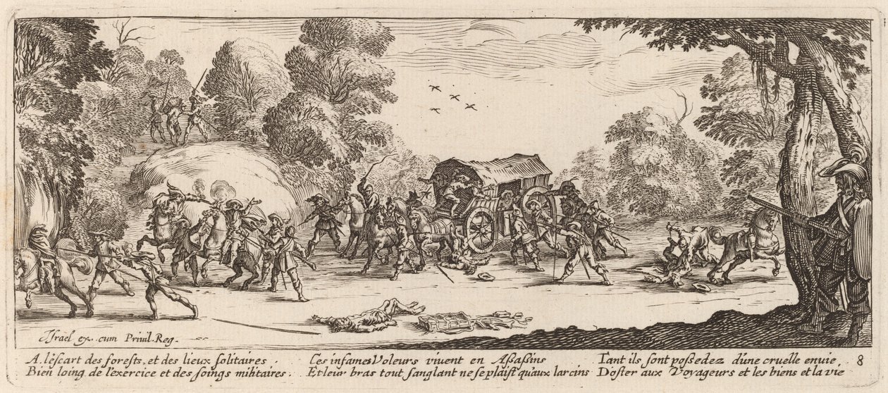 Hyökkäys valmentajaa vastaan tekijältä Gerrit van Schagen after Jacques Callot