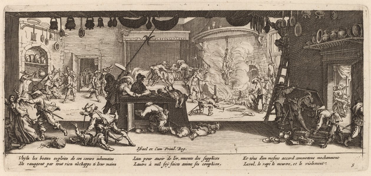 Suuren maalaistalon ryöstäminen tekijältä Gerrit van Schagen after Jacques Callot