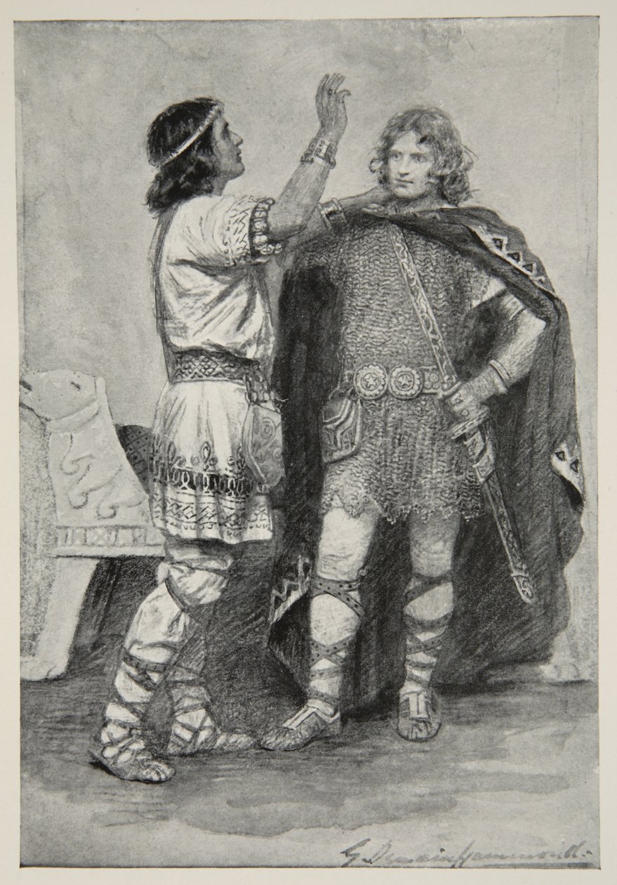Hereward ja Sigtryg, M.I.:n teoksesta Hero Myths and Legends of the British Race. Ebbutt tekijältä Gertrude E. Demain Hammond