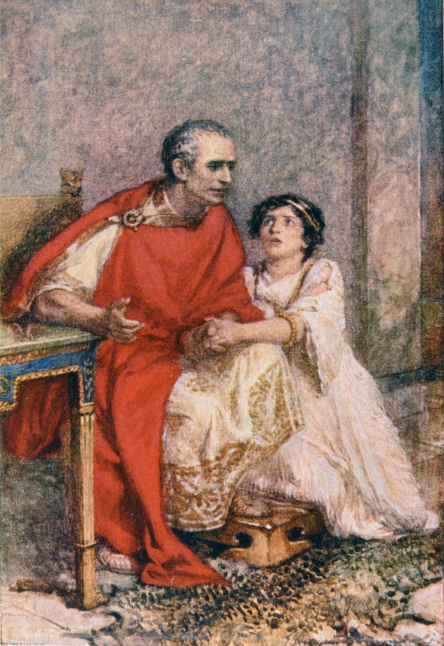 Minusta on oudointa, että miehet pelkäävät..., kuvitus "Julius Caesarista" julkaisussa "Shares from Shakespeare: Retold by Thomas Carter", julkaistu n. 1910 (värilitho) tekijältä Gertrude E. Demain Hammond