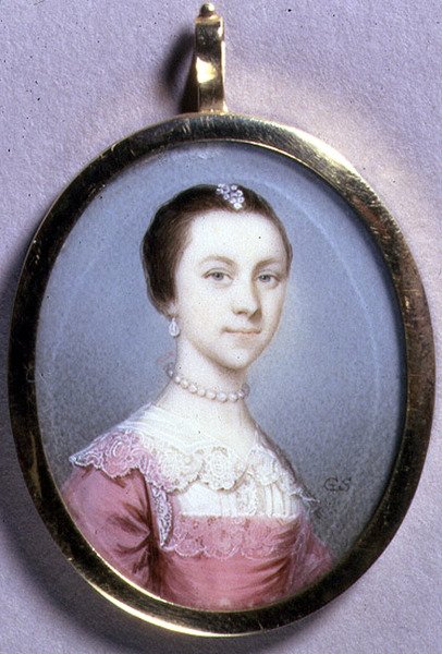 Rachael Chumleyn muotokuva, n. 1749 (kortissa akvarelli norsunluussa) tekijältä Gervase Spencer