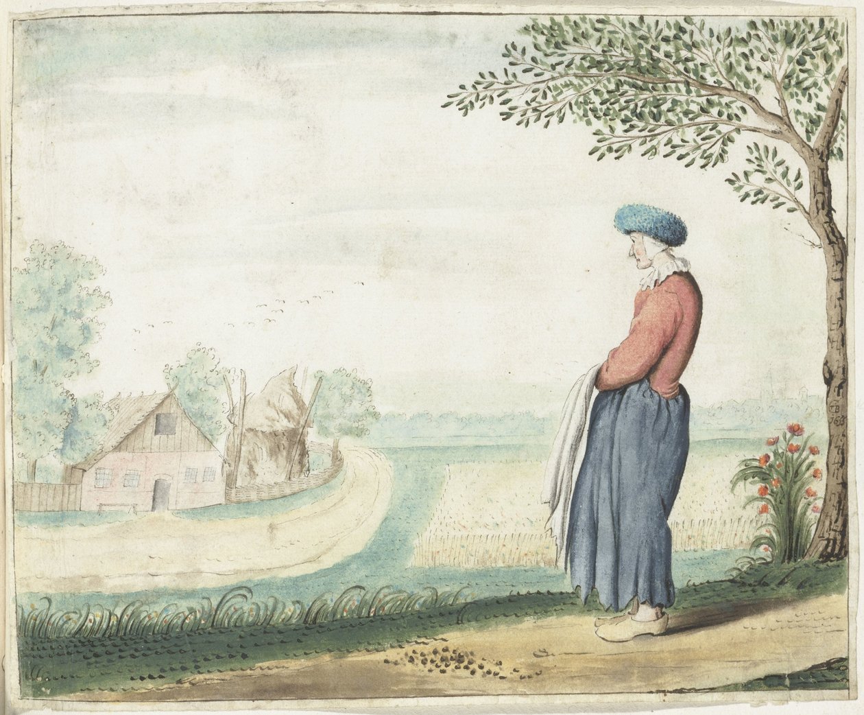 Talonpoikanainen maisemassa tekijältä Gesina ter Borch (signed by artist)
