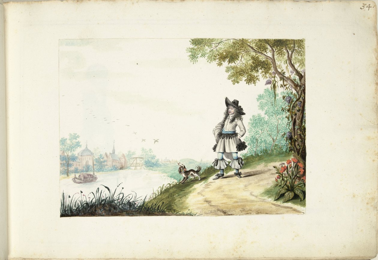 Herra kävelee jokea pitkin tekijältä Gesina ter Borch (signed by artist)