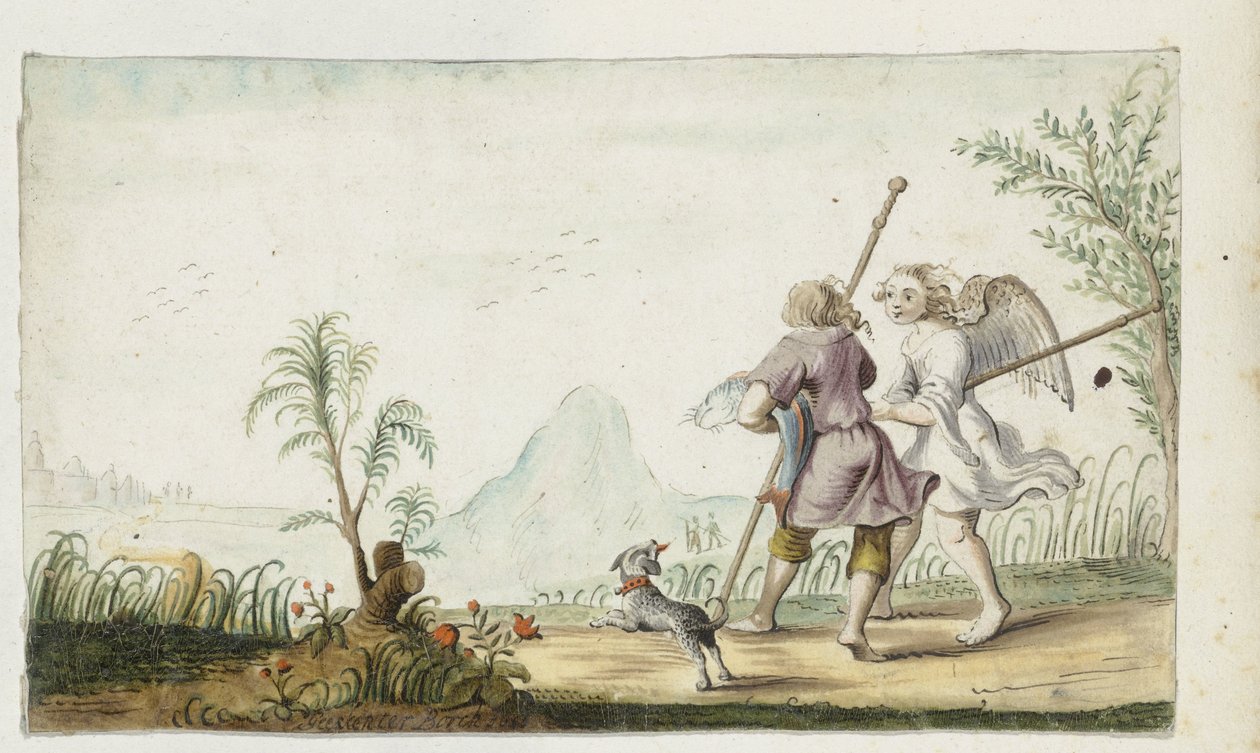 Tobias en de engelfinnish tekijältä Gesina ter Borch (signed by artist)