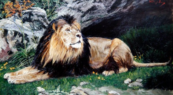 A Barbary tai Atlas Lion, n. 1890-1900 (öljy kankaalle) tekijältä Geza Vastagh