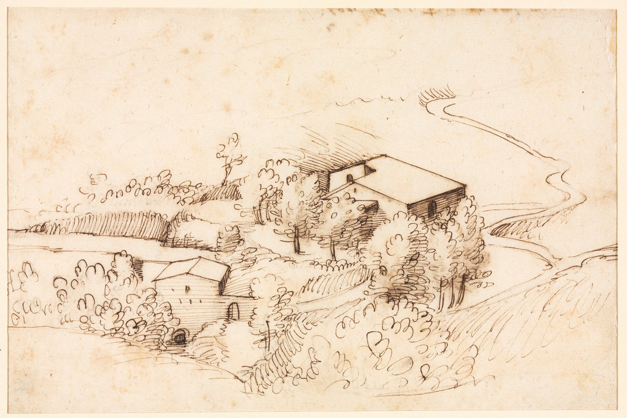 Puiden maatila mäkisessä maisemassa, 1567. tekijältä Gherardo Cibo