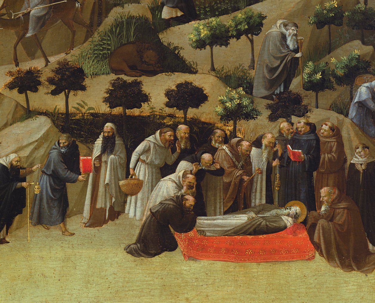 Yksityiskohta Thebaidista, pyhimyksen kuolema, n. 1410 (tempera paneelissa) tekijältä Gherardo Starnina