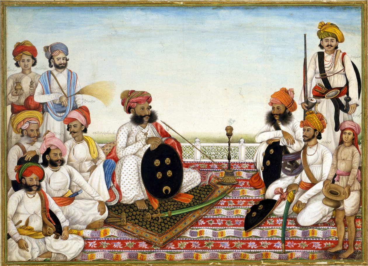 Thakur Dawlat Singh Hovimiesten joukossa, noin 1825 tekijältä Ghulam Ali Khan