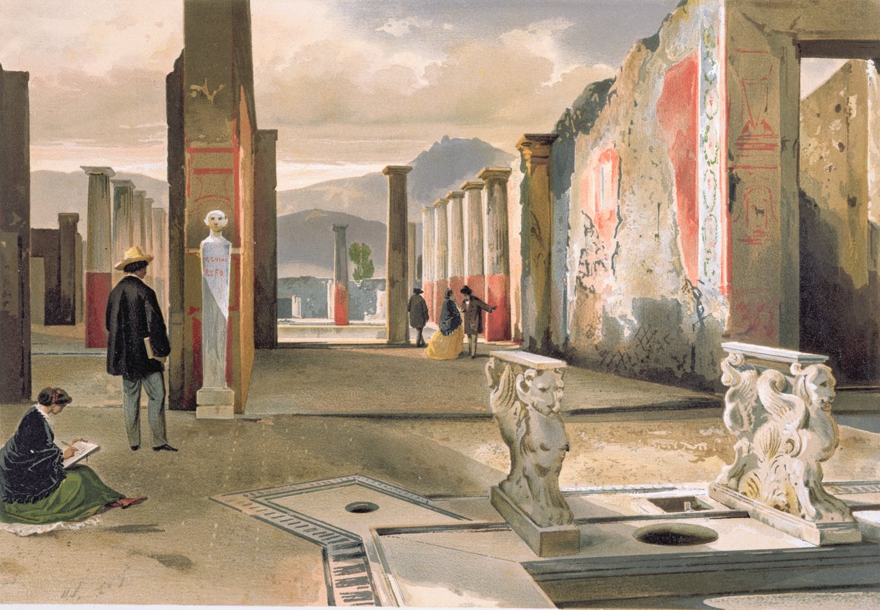 Turistit vierailevat Pompejin raunioilla, noin 1860 tekijältä Giacinto Gigante