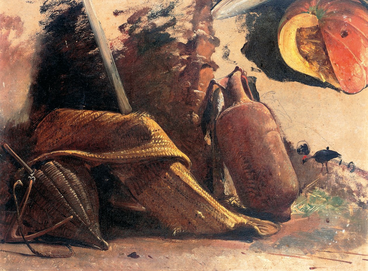 Asetelma kurpitsan kanssa, noin 1844 (akvarelli) tekijältä Giacinto Gigante