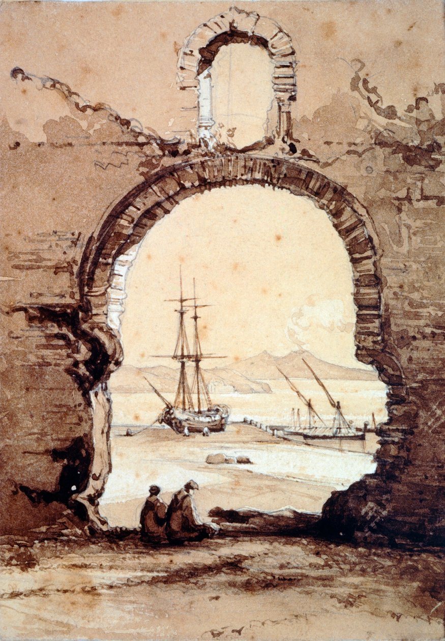Napolinlahti Posilliposta, Giacinto Gigante (1806-1876), akvarelli. tekijältä Giacinto Gigante