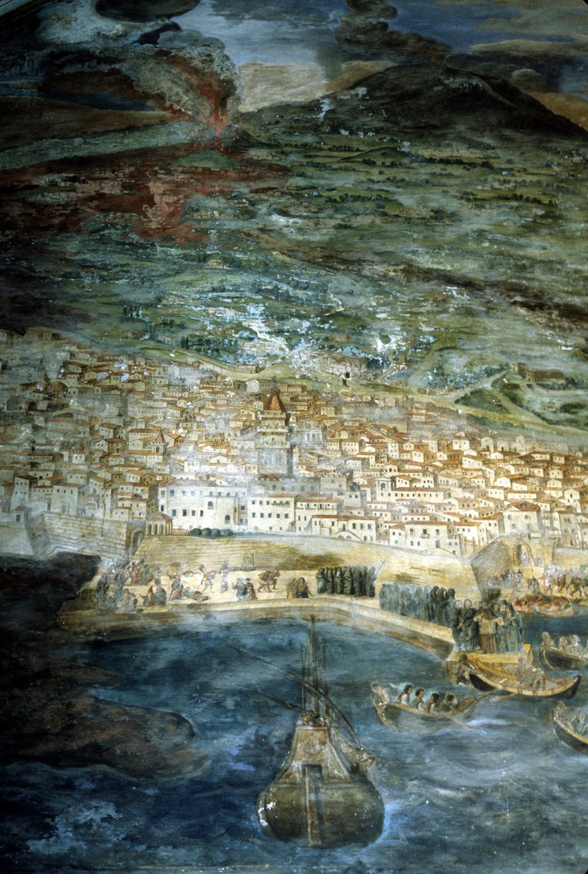 Vuonna 1669 Catanian kaupunki (Sisilia) tuhoutui Etnan purkauksessa. Giacinto Platanian maalaus. Catanian tuomiokirkon sakristi. tekijältä Giacinto Platanio