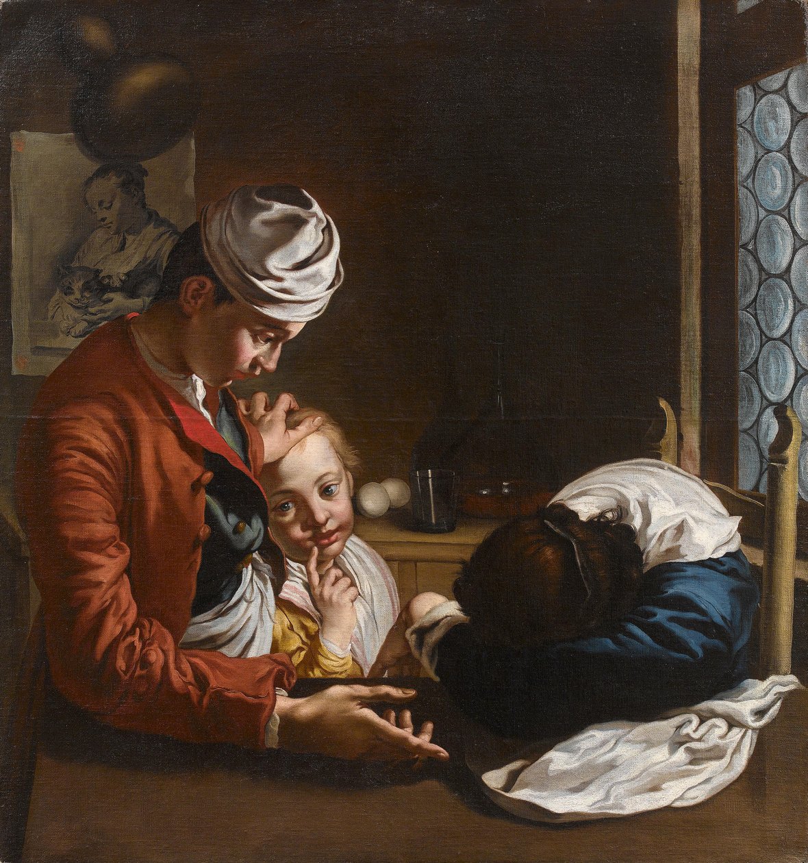Familienszene in einem Interieur Lombardische Schule, 18. Jahrhundert, Giacomo Ceruti (Mailand 1698–1767) zugeschrieben (durch Cristina Geddo) tekijältä Giacomo Ceruti